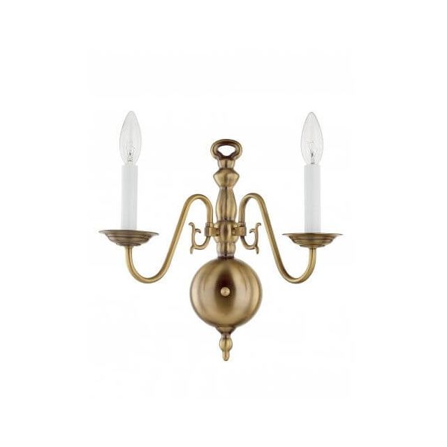 Livex 5002-01 Williamsburgh 2 Light 13 Inch Tall Wall Sconce In Antique Brass