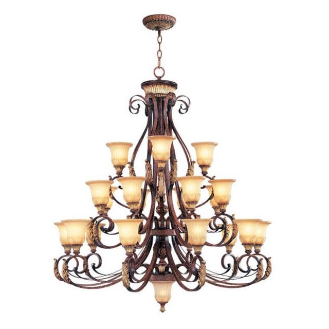 Livex 8569-63 Villa Verona 23 Light 50 Inch Chandelier In Verona Bronze-Aged Gold Leaf Accents And Rustic Art Glass