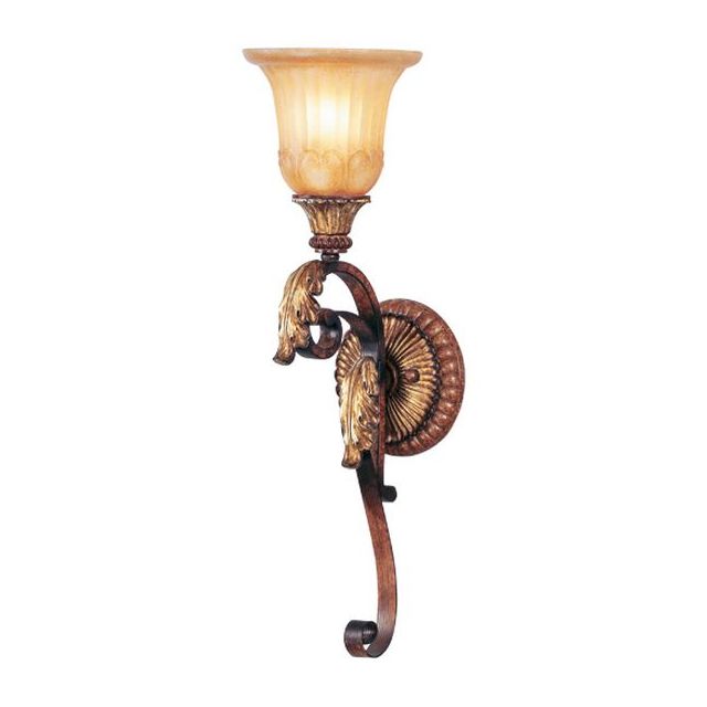 Livex 8581-63 Villa Verona 1 Light 22 Inch Tall Wall Sconce In Verona Bronze-Aged Gold Leaf Accents And Rustic Art Glass