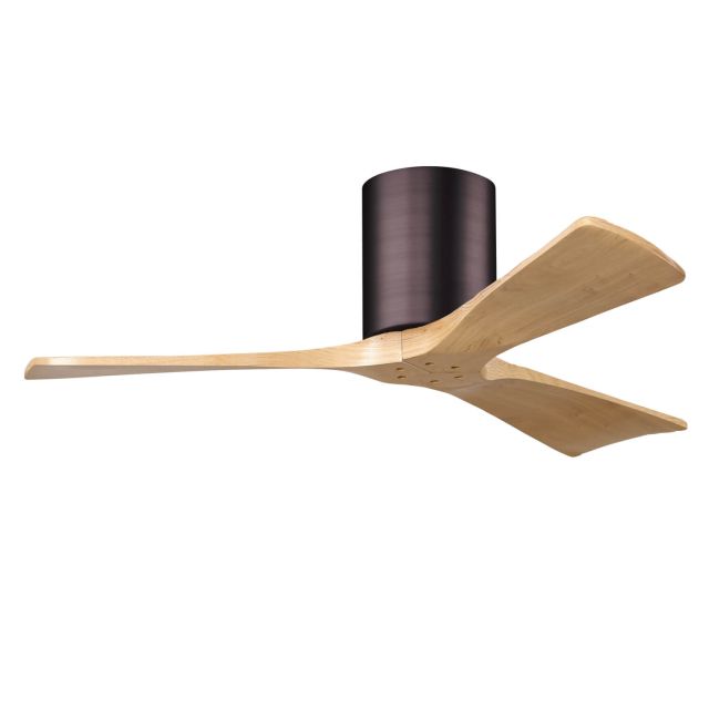 Matthews Fan Company Irene 42 inch 3 Blade Paddle Flush Mounted Ceiling Fan in Brushed Bronze with Light Maple Blades IR3H-BB-LM-42
