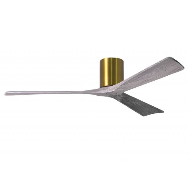 Matthews Fan Company IR3H-BRBR-BW-60 Irene 60 Inch Paddle Flush Mounted Ceiling Fan In Brushed Brass With 3 Barnwood Tone Blade