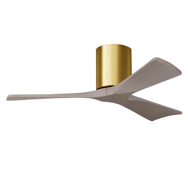 Matthews Fan Company Irene 42 inch 3 Blade Paddle Flush Mounted Ceiling Fan in Brushed Brass with Gray Ash Blades IR3H-BRBR-GA-42