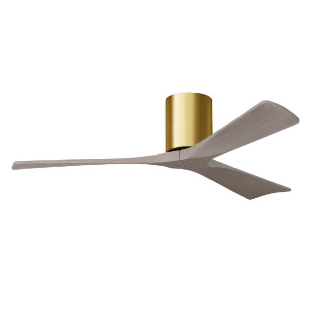 Matthews Fan Company IR3H-BRBR-GA-52 Irene 52 inch 3 Blade Paddle Flush Mounted Ceiling Fan in Brushed Brass with Gray Ash Blades