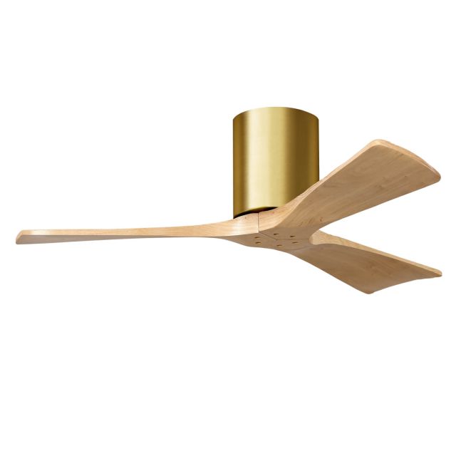 Matthews Fan Company IR3H-BRBR-LM-42 Irene 42 inch 3 Blade Paddle Flush Mounted Ceiling Fan in Brushed Brass with Light Maple Blades