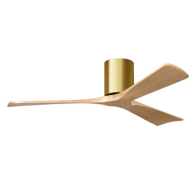 Matthews Fan Company Irene 52 inch 3 Blade Paddle Flush Mounted Ceiling Fan in Brushed Brass with Light Maple Blades IR3H-BRBR-LM-52