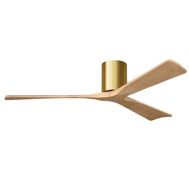 Matthews Fan Company Irene 60 inch 3 Blade Paddle Flush Mounted Ceiling Fan in Brushed Brass with Light Maple Blades IR3H-BRBR-LM-60