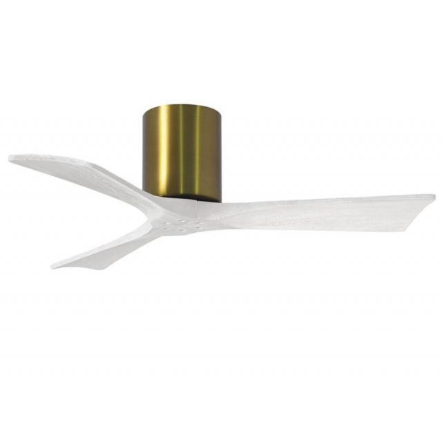 Matthews Fan Company Irene 42 inch 3 Blade Paddle Flush Mounted Ceiling Fan in Brushed Brass with Matte White Blade IR3H-BRBR-MWH-42