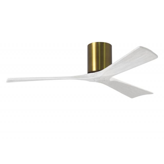 Matthews Fan Company Irene 52 inch 3 Blade Paddle Flush Mounted Ceiling Fan in Brushed Brass with Matte White Blade IR3H-BRBR-MWH-52