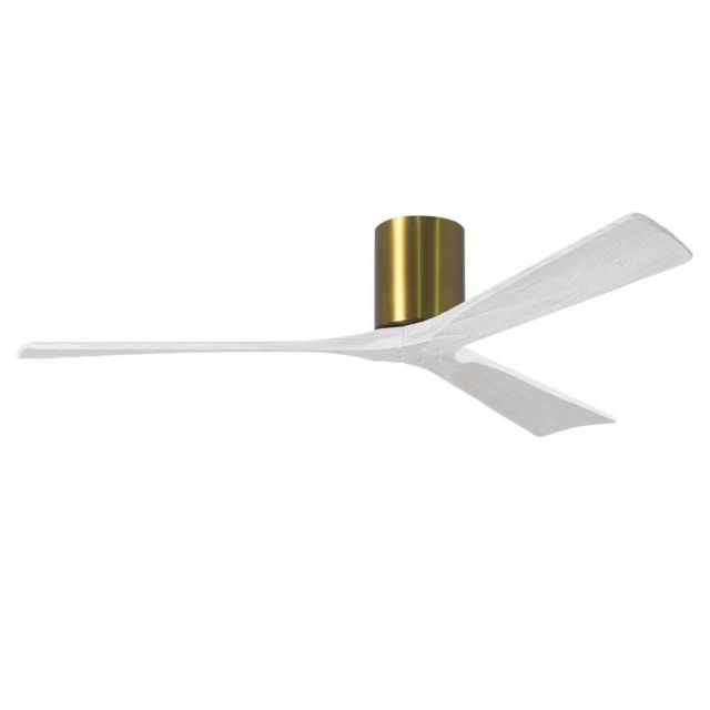 Matthews Fan Company Irene 60 inch 3 Blade Paddle Flush Mounted Ceiling Fan in Brushed Brass with Matte White Blade IR3H-BRBR-MWH-60
