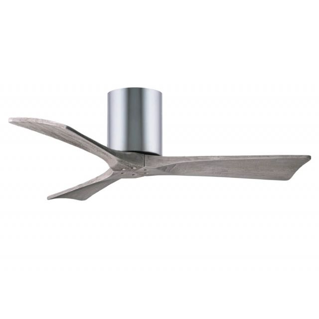 Matthews Fan Company IR3H-CR-BW-42 Irene 42 Inch Paddle Flush Mounted Ceiling Fan In Polished Chrome With 3 Barnwood Tone Blade