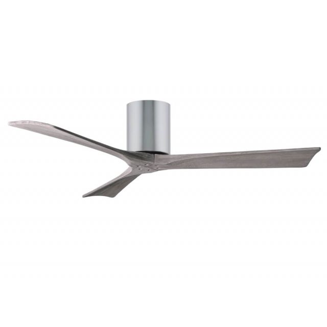 Matthews Fan Company IR3H-CR-BW-52 Irene 52 Inch Paddle Flush Mounted Ceiling Fan In Polished Chrome With 3 Barnwood Tone Blade