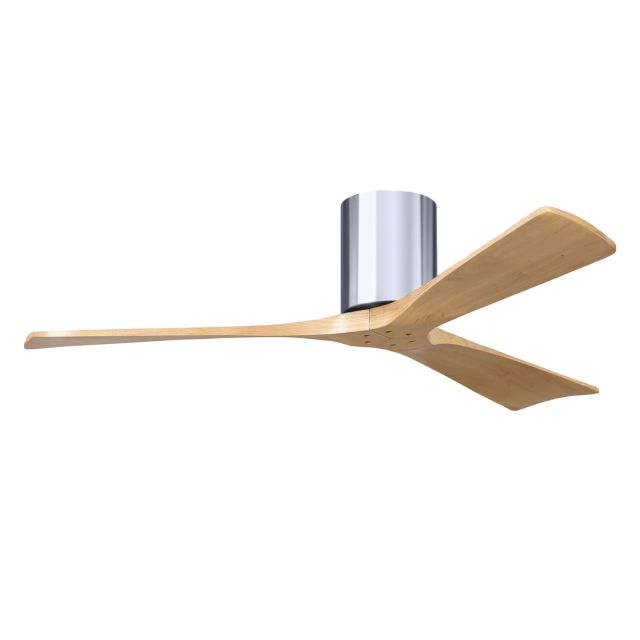 Matthews Fan Company Irene 52 inch 3 Blade Paddle Flush Mounted Ceiling Fan in Polished Chrome with Light Maple Blades IR3H-CR-LM-52
