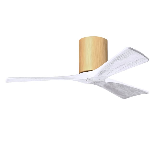 Matthews Fan Company Irene 42 inch 3 Blade Paddle Flush Mounted Ceiling Fan in Light Maple with Matte White Blades IR3H-LM-MWH-42