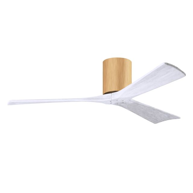 Matthews Fan Company Irene 52 inch 3 Blade Paddle Flush Mounted Ceiling Fan in Light Maple with Matte White Blades IR3H-LM-MWH-52