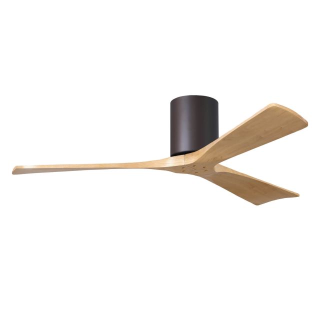 Matthews Fan Company Irene 52 inch 3 Blade Paddle Flush Mounted Ceiling Fan in Textured Bronze with Light Maple Blades IR3H-TB-LM-52