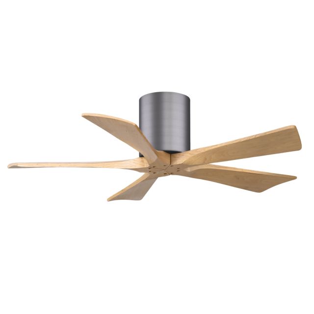 Matthews Fan Company IR5H-BP-LM-42 Irene 42 inch 5 Blade Paddle Flush Mounted Ceiling Fan in Brushed Pewter with Light Maple Blades