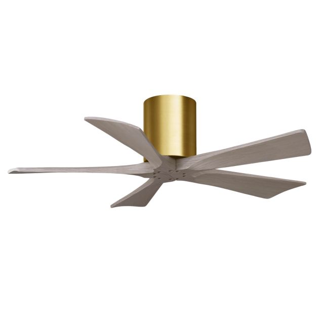 Matthews Fan Company Irene 42 inch 5 Blade Paddle Flush Mounted Ceiling Fan in Brushed Brass with Gray Ash Blades IR5H-BRBR-GA-42