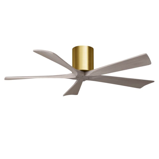 Matthews Fan Company Irene 52 inch 5 Blade Paddle Flush Mounted Ceiling Fan in Brushed Brass with Gray Ash Blades IR5H-BRBR-GA-52