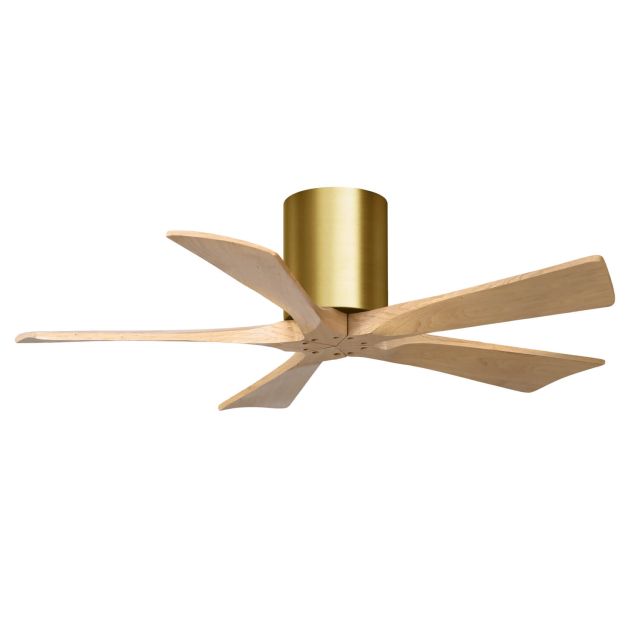 Matthews Fan Company Irene 42 inch 5 Blade Paddle Flush Mounted Ceiling Fan in Brushed Brass with Light Maple Blades IR5H-BRBR-LM-42