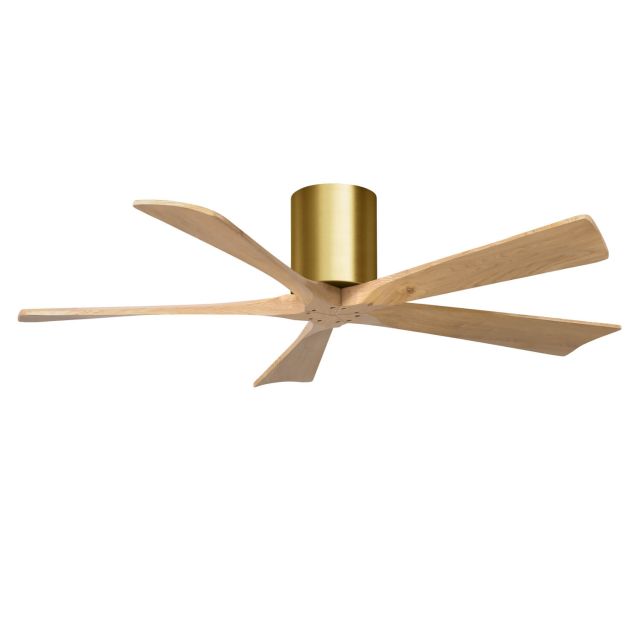 Matthews Fan Company Irene 52 inch 5 Blade Paddle Flush Mounted Ceiling Fan in Brushed Brass with Light Maple Blades IR5H-BRBR-LM-52