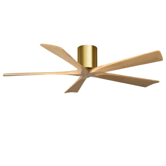 Matthews Fan Company Irene 60 inch 5 Blade Paddle Flush Mounted Ceiling Fan in Brushed Brass with Light Maple Blades IR5H-BRBR-LM-60