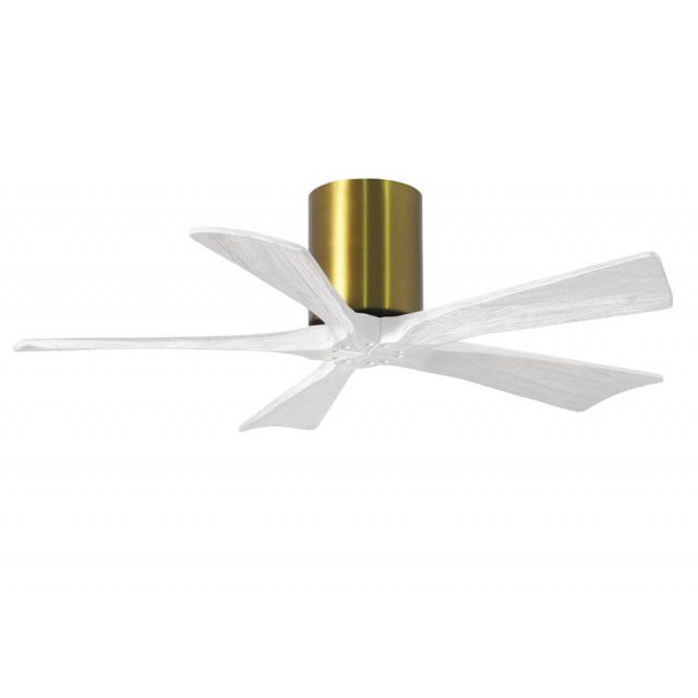 Matthews Fan Company Irene 42 inch 5 Blade Paddle Flush Mounted Ceiling Fan in Brushed Brass with Matte White Blade IR5H-BRBR-MWH-42