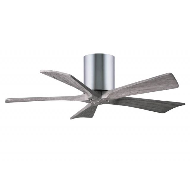 Matthews Fan Company IR5H-CR-BW-42 Irene 42 Inch Paddle Flush Mounted Ceiling Fan In Polished Chrome With 5 Barnwood Tone Blade