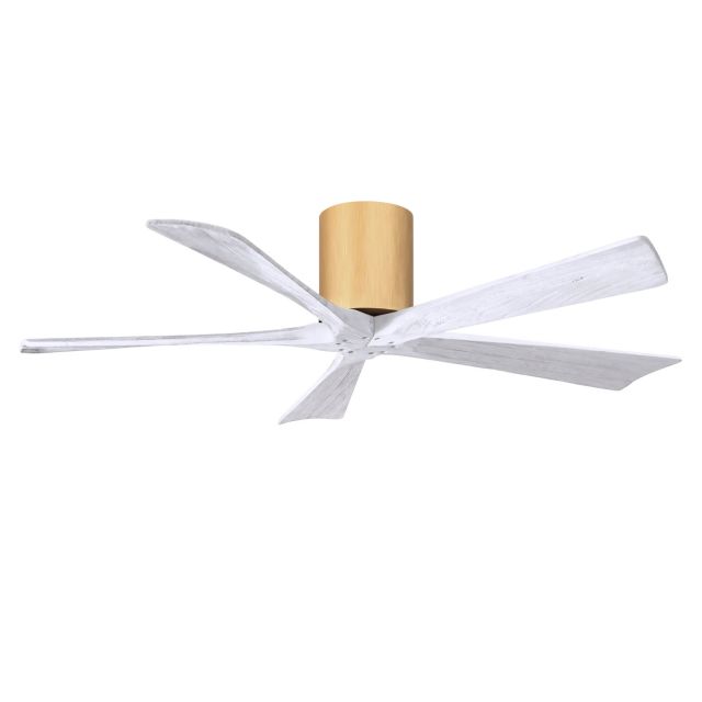 Matthews Fan Company Irene 52 inch 5 Blade Paddle Flush Mounted Ceiling Fan in Light Maple with Matte White Blades IR5H-LM-MWH-52
