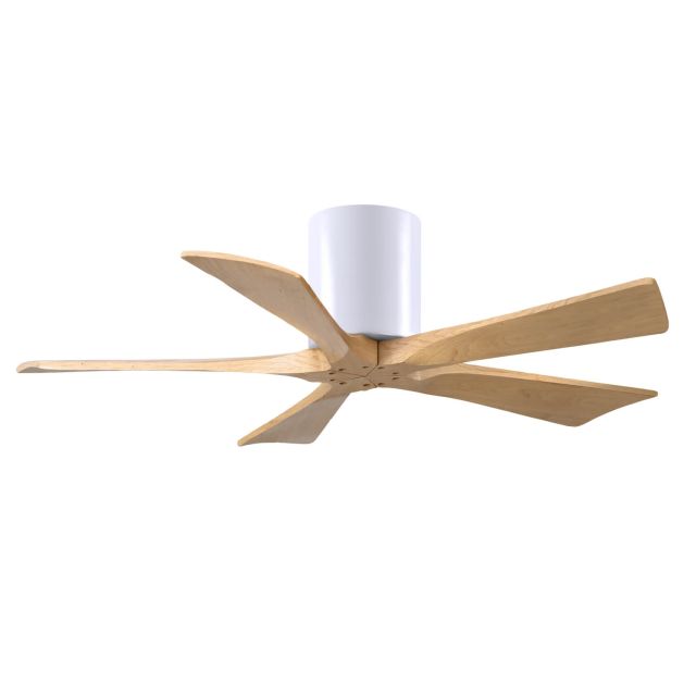 Matthews Fan Company Irene 42 inch 5 Blade Paddle Flush Mounted Ceiling Fan in Matte White with Light Maple Blades IR5H-WH-LM-42