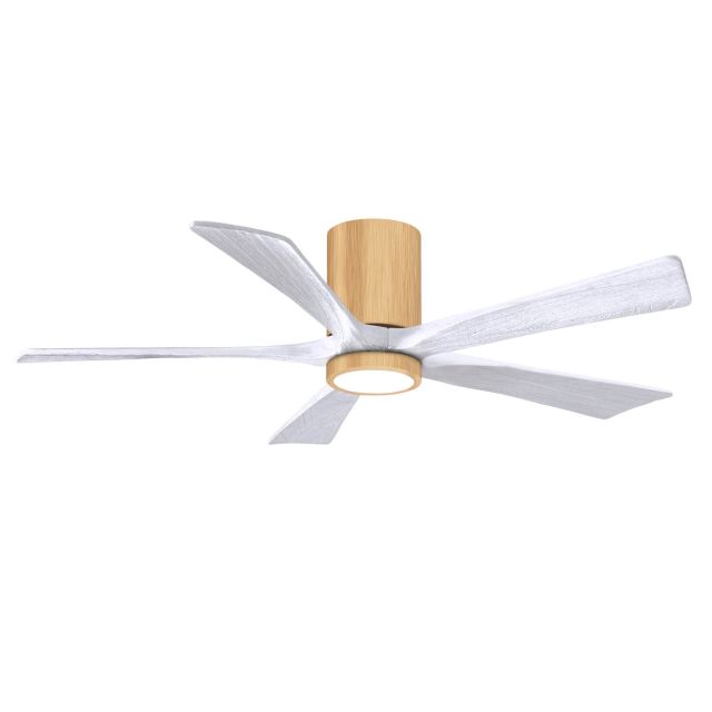 Matthews Fan Company Irene 52 inch 5 Blade LED Paddle Flush Mounted Ceiling Fan in Light Maple with Matte White Blades IR5HLK-LM-MWH-52
