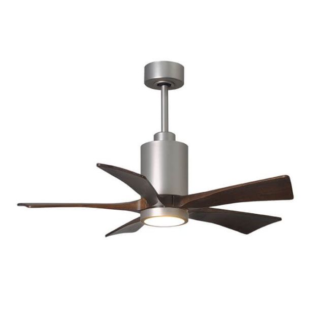 Matthews Fan Company PA5-BN-WA-42 Patricia LED Light 42 Inch Paddle Outdoor Ceiling Fan In Brushed Nickel With 5 Walnut Tone Blade