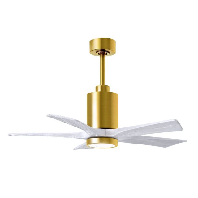Matthews Fan Company Patricia 42 inch 5 Blade LED Ceiling Fan in Brushed Brass with Matte White Blade PA5-BRBR-MWH-42
