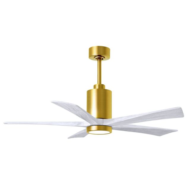 Matthews Fan Company Patricia 52 inch 5 Blade LED Ceiling Fan in Brushed Brass with Matte White Blade PA5-BRBR-MWH-52