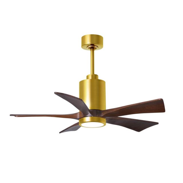 Matthews Fan Company Patricia 42 inch 5 Blade LED Ceiling Fan in Brushed Brass with Walnut Tone Blade PA5-BRBR-WA-42