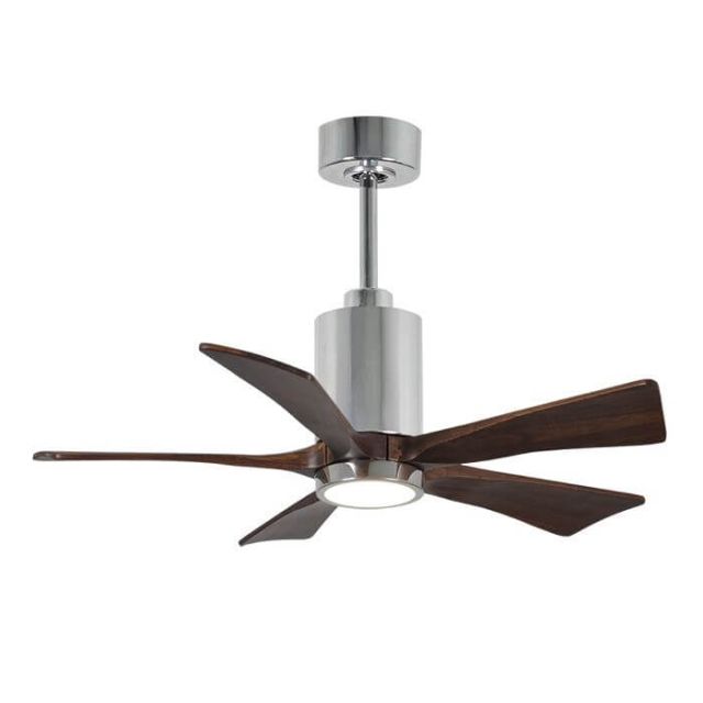 Matthews Fan Company PA5-CR-WA-42 Patricia LED Light 42 Inch Paddle Outdoor Ceiling Fan In Polished Chrome With 5 Walnut Tone Blade