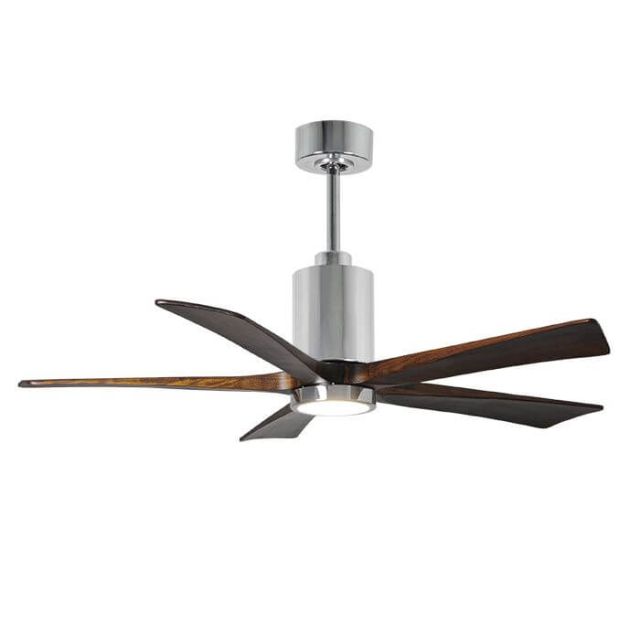 Matthews Fan Company PA5-CR-WA-52 Patricia LED Light 52 Inch Paddle Outdoor Ceiling Fan In Polished Chrome With 5 Walnut Tone Blade