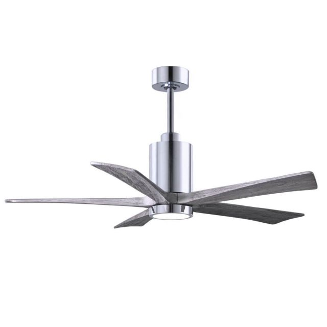 Matthews Fan Company Patricia LED Light 52 Inch Paddle Outdoor Ceiling Fan In Polished Chrome 5 Barnwood Tone Blade - PA5-CR-BW-52