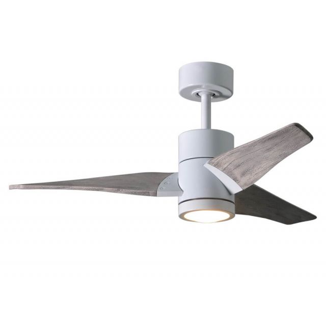 Matthews Fan Company Super Janet LED Light 42 Inch Paddle Outdoor Ceiling Fan In Gloss White With 3 Barn Wood Tone Blade SJ-WH-BW-42