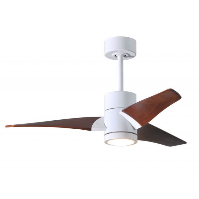 Matthews Fan Company SJ-WH-WN-42 Super Janet LED Light 42 Inch Paddle Outdoor Ceiling Fan In Gloss White With 3 Walnut Tone Blade