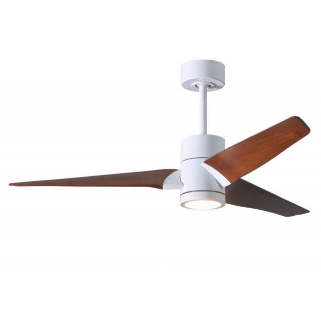 Matthews Fan Company SJ-WH-WN-52 Super Janet LED Light 52 Inch Paddle Outdoor Ceiling Fan In Gloss White With 3 Walnut Tone Blade