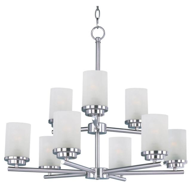 Maxim Lighting 10206FTSN Corona 9 Light 28 inch Multi-Tier Chandelier in Satin Nickel with Frosted Glass