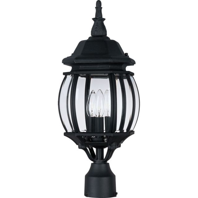 Maxim Lighting 1035BK Crown Hill 3 Light 21 Inch Tall Outdoor Pole-Post Lantern In Black With Clear Glass Shade