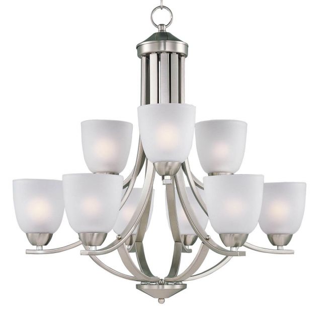 Maxim Lighting Axis 9 Light 28 inch Multi-Tier Chandelier in Satin Nickel with Frosted Glass 11226FTSN