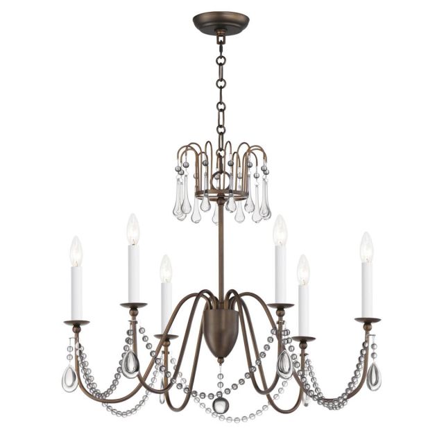 Maxim Lighting 12166CHB/CRY Plumette 6 Light 28 inch Chandelier in Chestnut Bronze with Crystal Accents