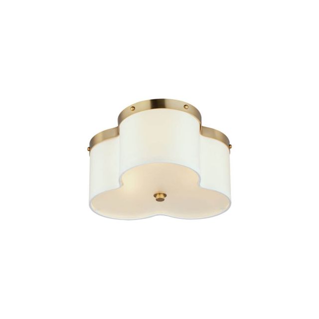 Maxim Lighting 12243OFSBR Clover 3 Light 14 inch Flush Mount in Satin Brass with Off White Linen Shade