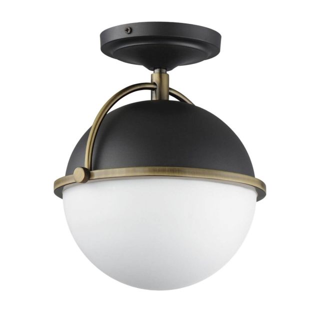 Maxim Lighting 12410SWBKWBR Duke 1 Light 10 inch Semi-Flush Mount in Black-Weathered Brass with Satin White Opal Glass