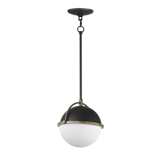 Maxim Lighting 12411SWBKWBR Duke 1 Light 10 inch Globe Pendant in Black-Weathered Brass with Satin White Opal Glass