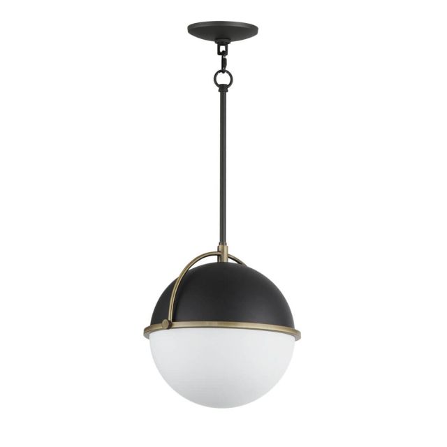 Maxim Lighting 12412SWBKWBR Duke 1 Light 12 inch Globe Pendant in Black-Weathered Brass with Satin White Opal Glass