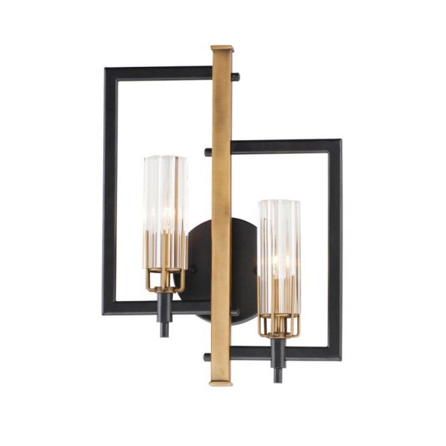 Maxim Lighting Flambeau 2 Light 18 Inch Tall Wall Sconce in Black - Antique Brass with Crackle Glass 16115CLBKAB