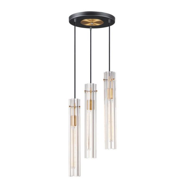 Maxim Lighting Flambeau 3 Light 13 Inch Chandelier in Black - Antique Brass with Crackle Glass 16123CLBKAB